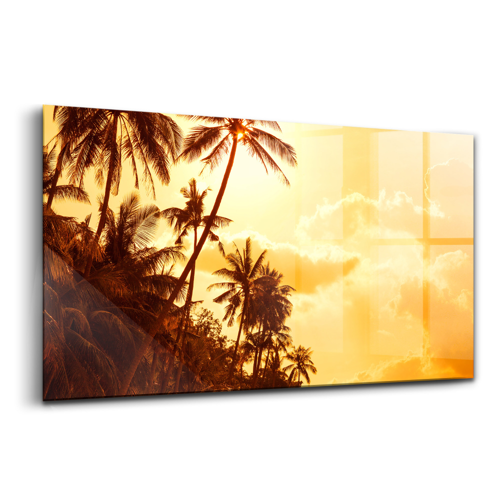 Üvegkép Napfényes pálmafák a tengerparton