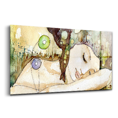 Üvegkép Akvarell egy gyönyörű lányról