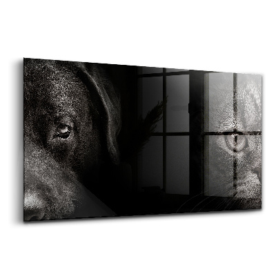 Egyedi üvegkép Labrador kutya és skót macska