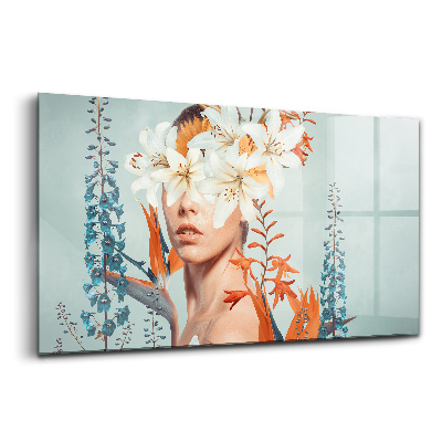 Üvegkép Absztrakt nő virágokkal