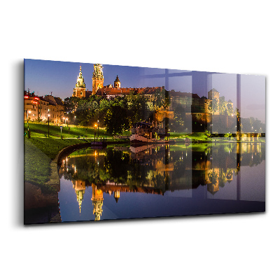 Üvegkép falra Wawel-kastély a Visztula folyónál éjszaka