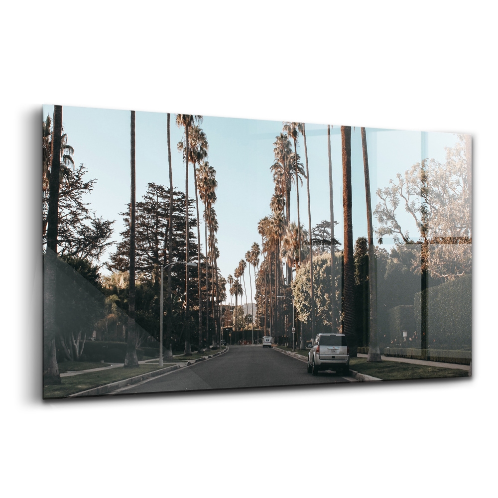 Üvegkép falra Jármű az úton a fák között