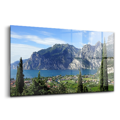 Egyedi üvegkép Zöld fák a város előtt