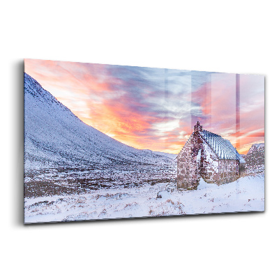 Üvegkép Házikó a havas hegyekben