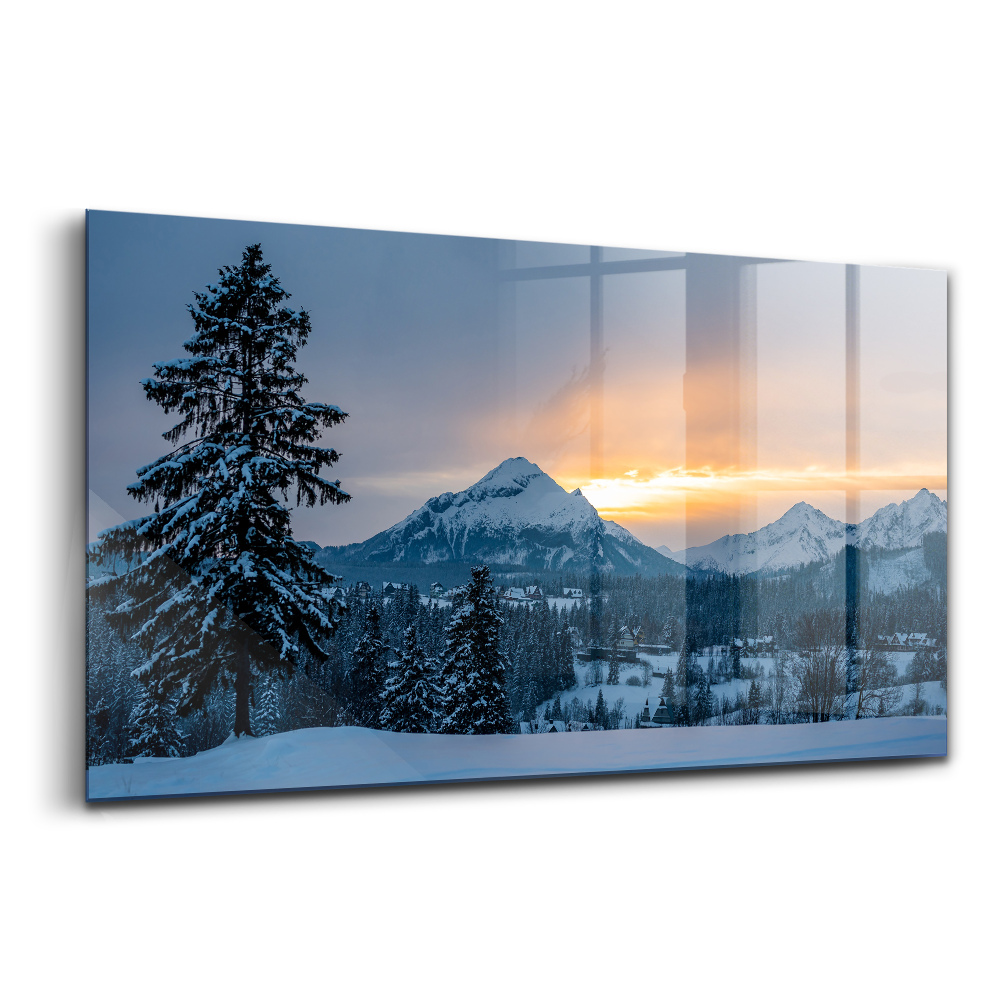 Üvegkép falra Krynica Zdroj tájkép hegyek