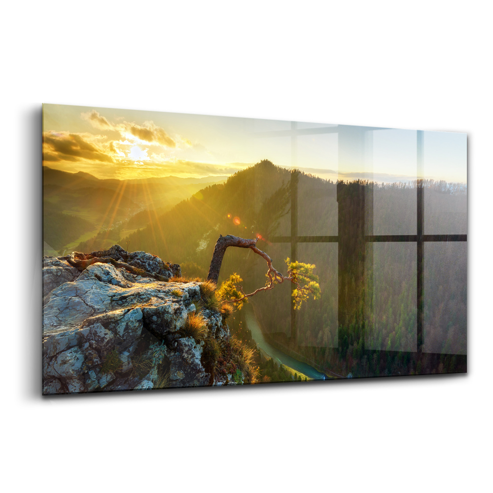 Egyedi üvegkép Naplemente a hegyek felett