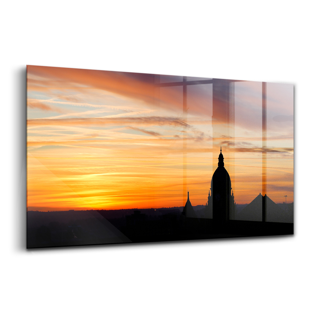 Üvegkép épület naplementében