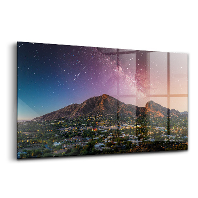 Üvegkép falra Hegyek egy galaxissal az égen