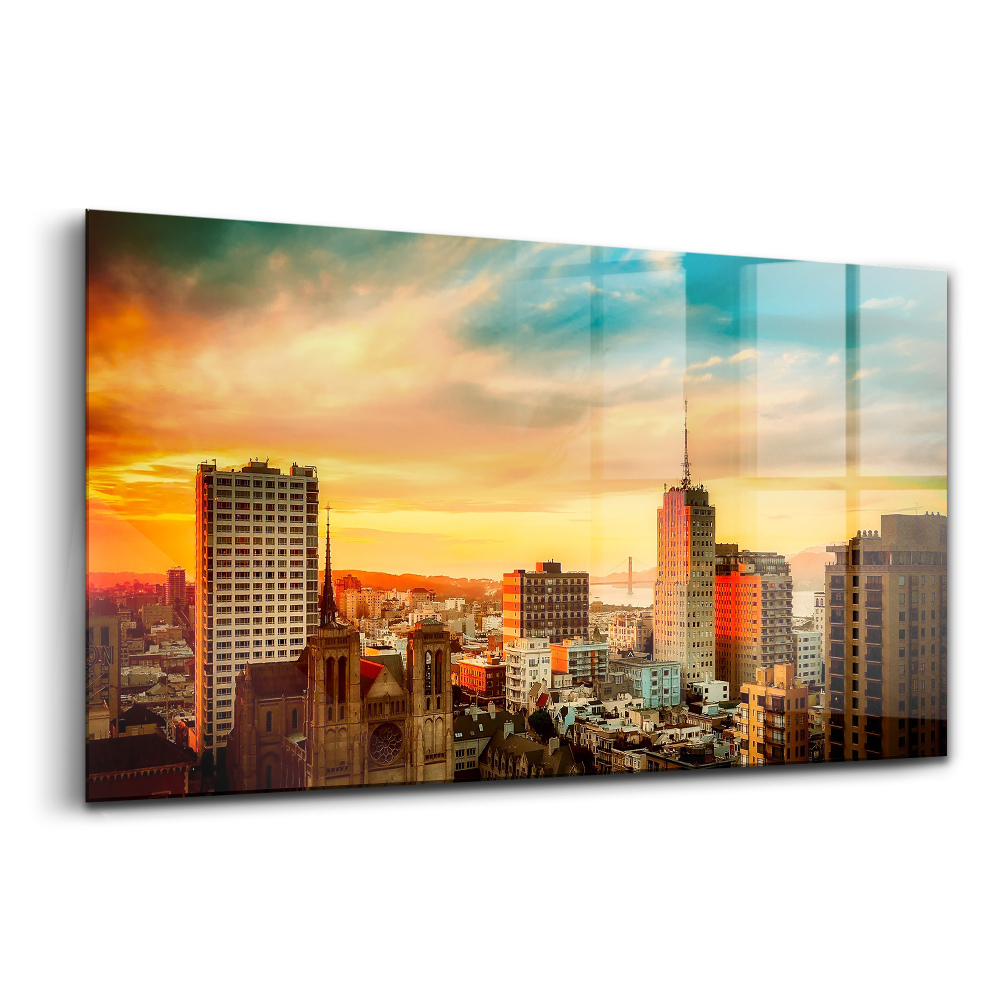 Üvegkép Panoráma a városról napfelkeltekor
