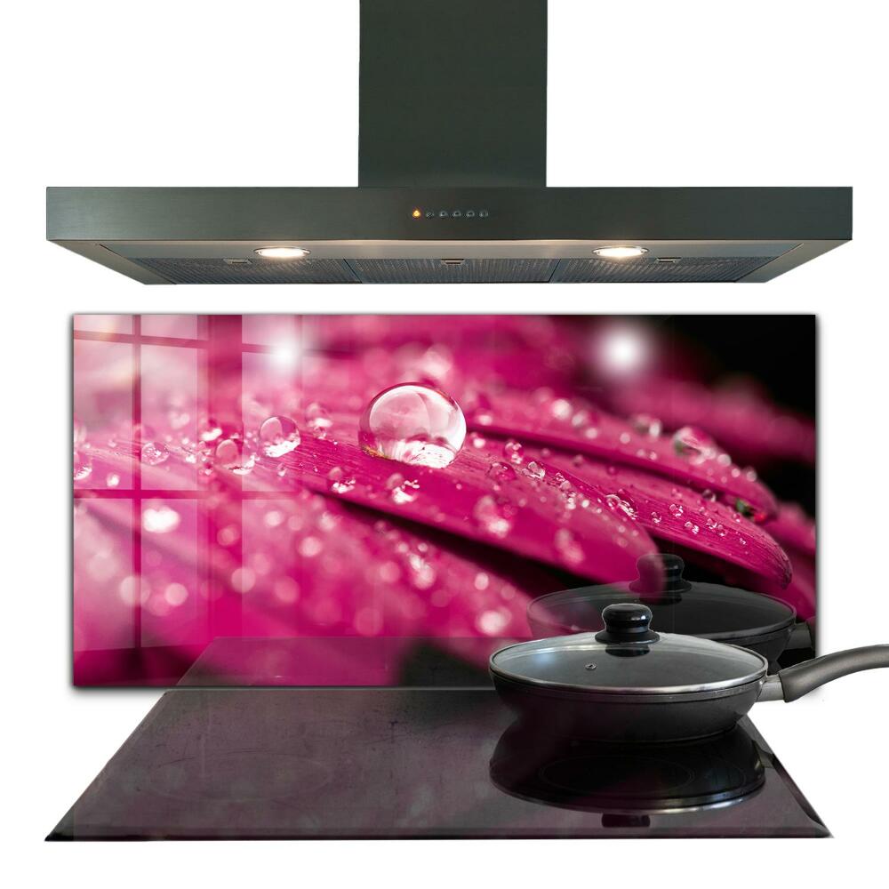 Konyhai panel Rózsaszín vízcseppek virágon