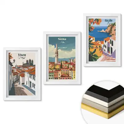 Keretezett kép szett Olasz tájak: Viseu, Siena, Szicília