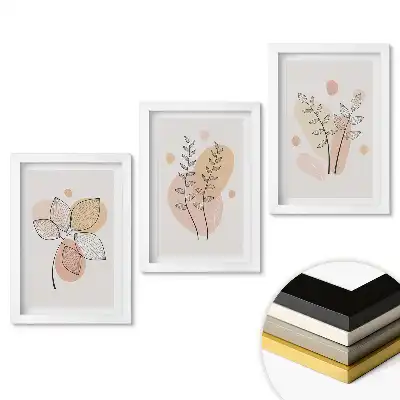 Keretezett kép szett Stílusos grafika növényi motívumokkal