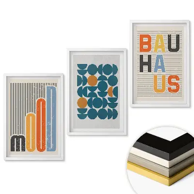 Keretezett képszett modern Bauhaus stílusú grafikákkal