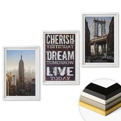 Keretezett triptichon New York-i nézetek és inspiráló szlogenek
