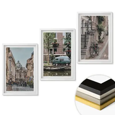 Történelmi utcák és modern élet keretezett triptichon