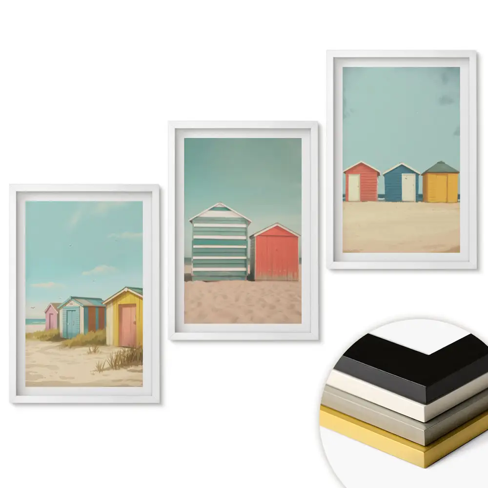 Keretezett triptichon Színes tengerparti házak a napsütésben