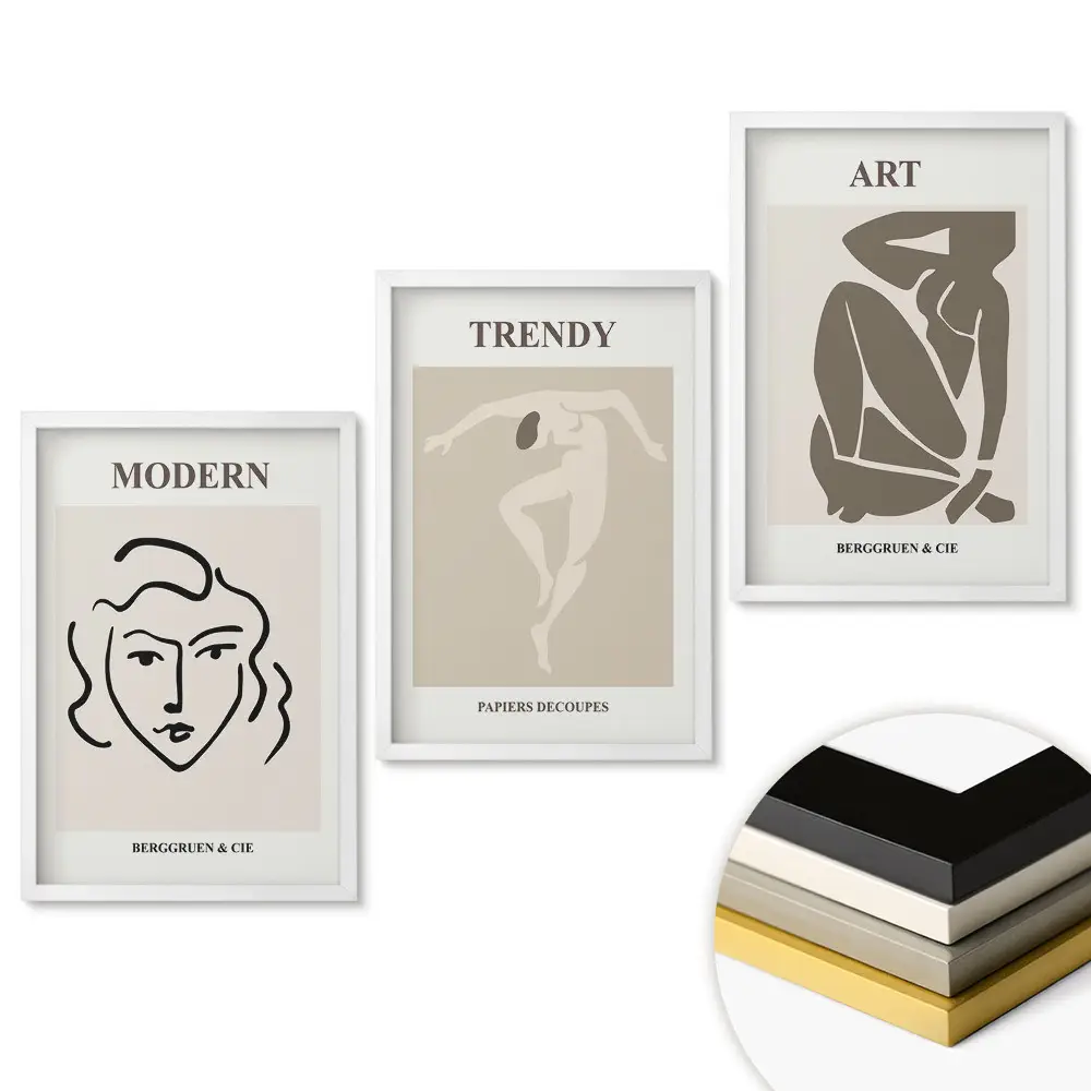Modern minimalista stílusú keretes triptichon kép