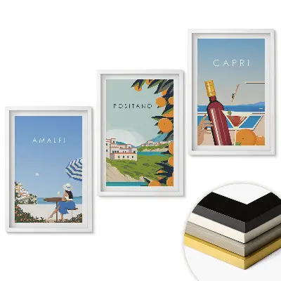 Keretezett képszett olasz nyaralás témával Amalfi Positano és Capri motívumokkal