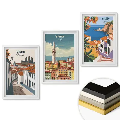 Keretezett kép szett Olasz tájak: Viseu, Siena, Szicília