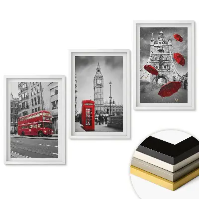 Keretezett kép szett Londoni szimbólumok monokróm stílusban