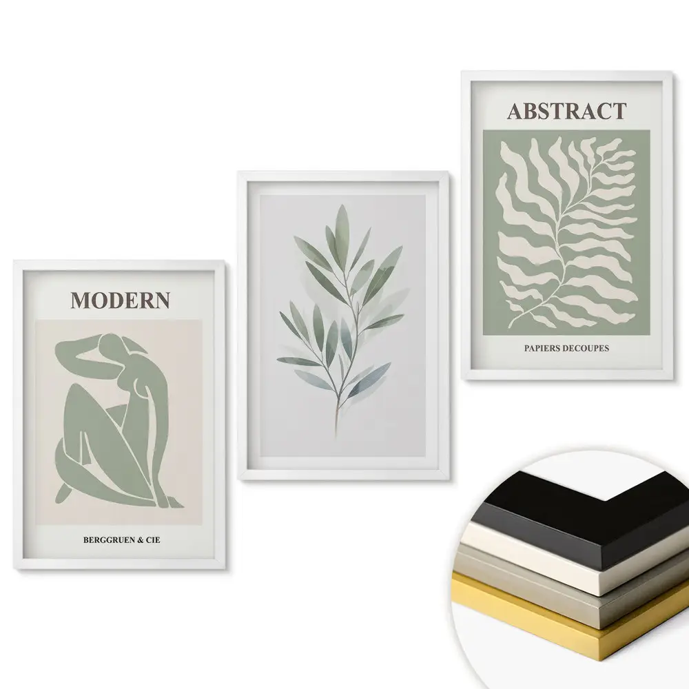 Keretezett kép szett Modern grafika növényi motívumokkal