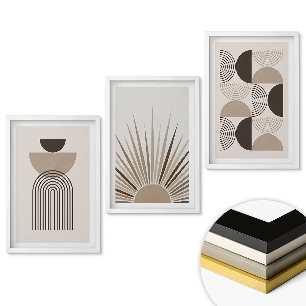 Keretezett triptichon Modern grafika visszafogott színekben