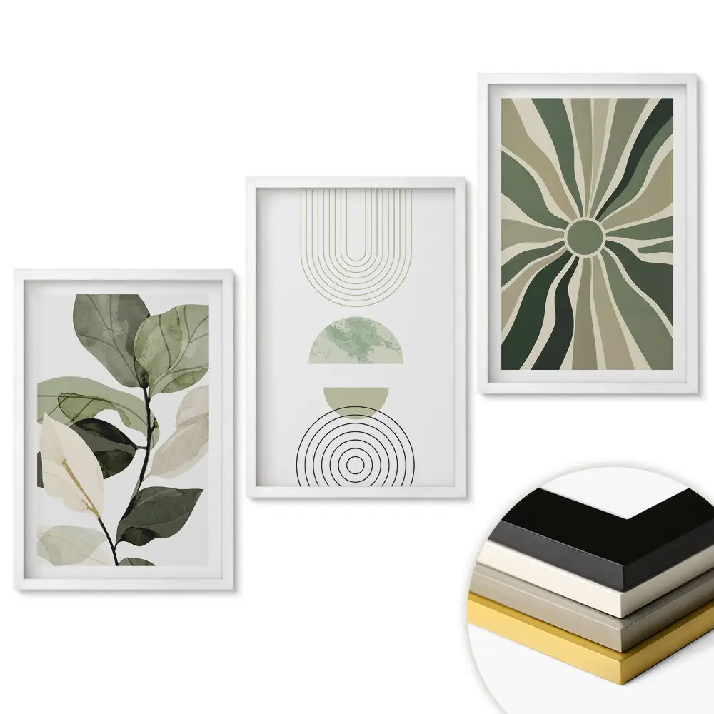Zöld inspirációk minimalista stílusú keretezett triptichon