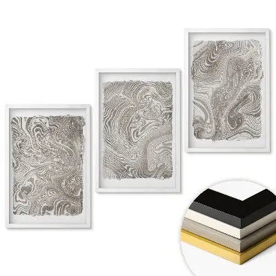 Keretezett absztrakt hullámok triptichon szürke árnyalatokban