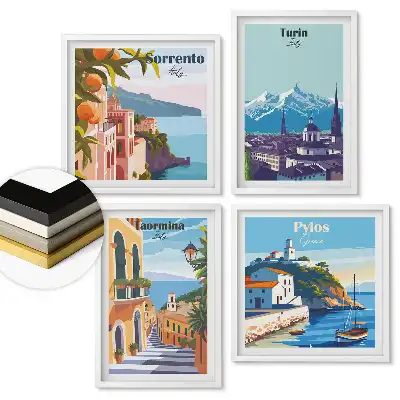 Többrészes keretezett kép Festői európai városok illusztrációkon
