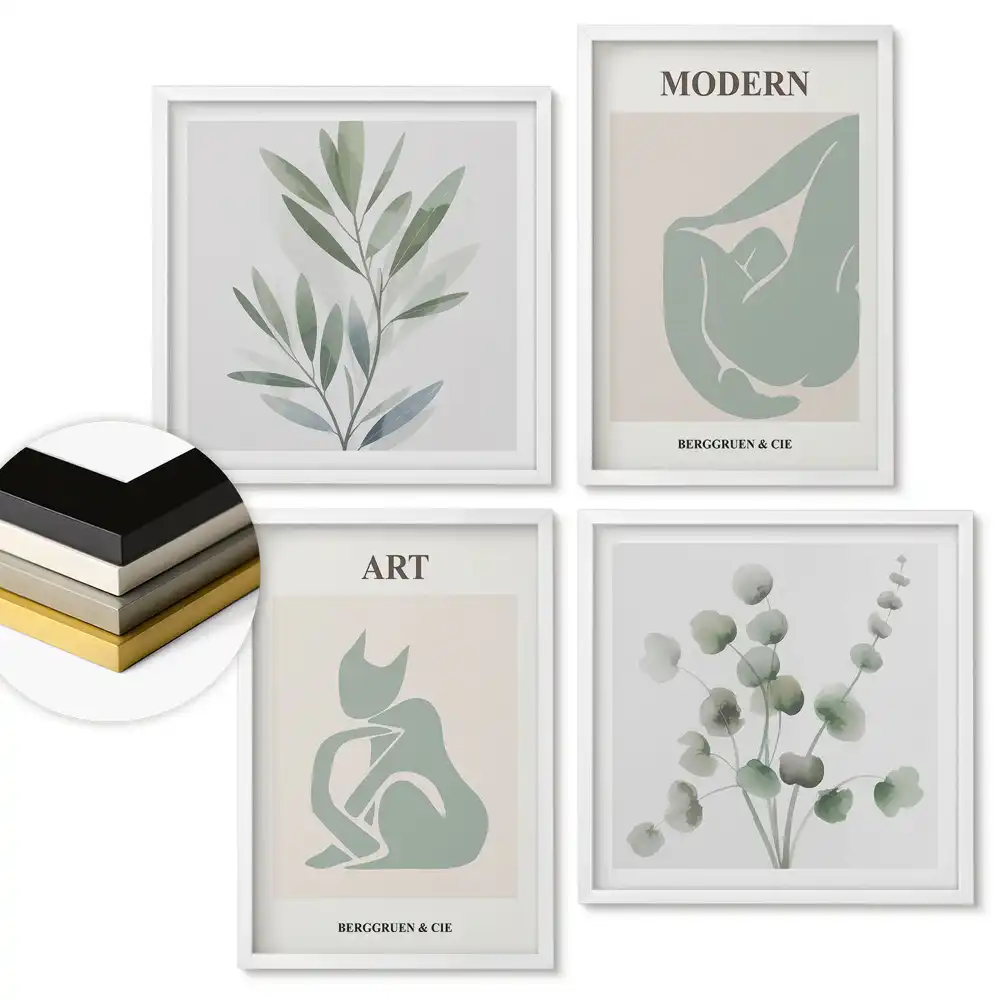 Többrészes keretezett kép Modern grafika növényi motívumokkal