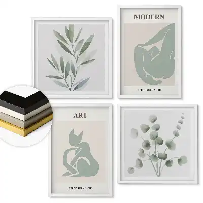 Többrészes keretezett kép Modern grafika növényi motívumokkal