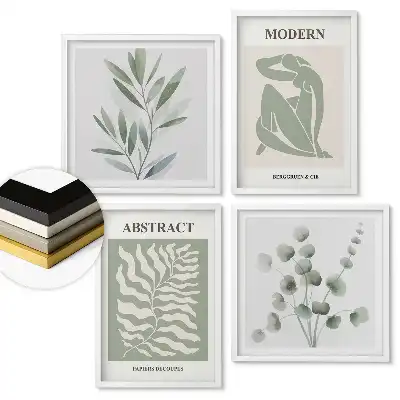 Modern növényi grafikákból álló falikép-összeállítás