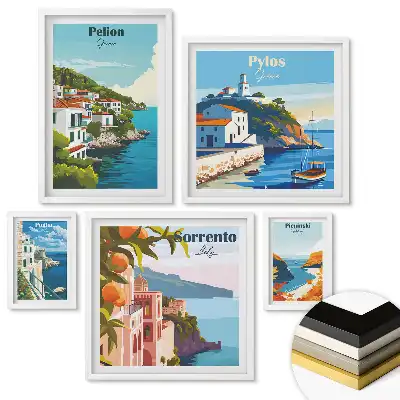 Fali galéria szett festői európai városok illusztrációival
