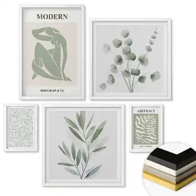 Többrészes keretezett kép Modern növényi grafikák halmaza