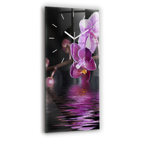 Négyszögletes üvegóra Orchidea virág a vízen