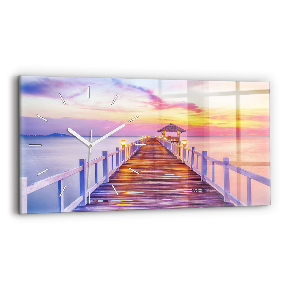 Vízszintes üvegóra Híd a kikötőben este