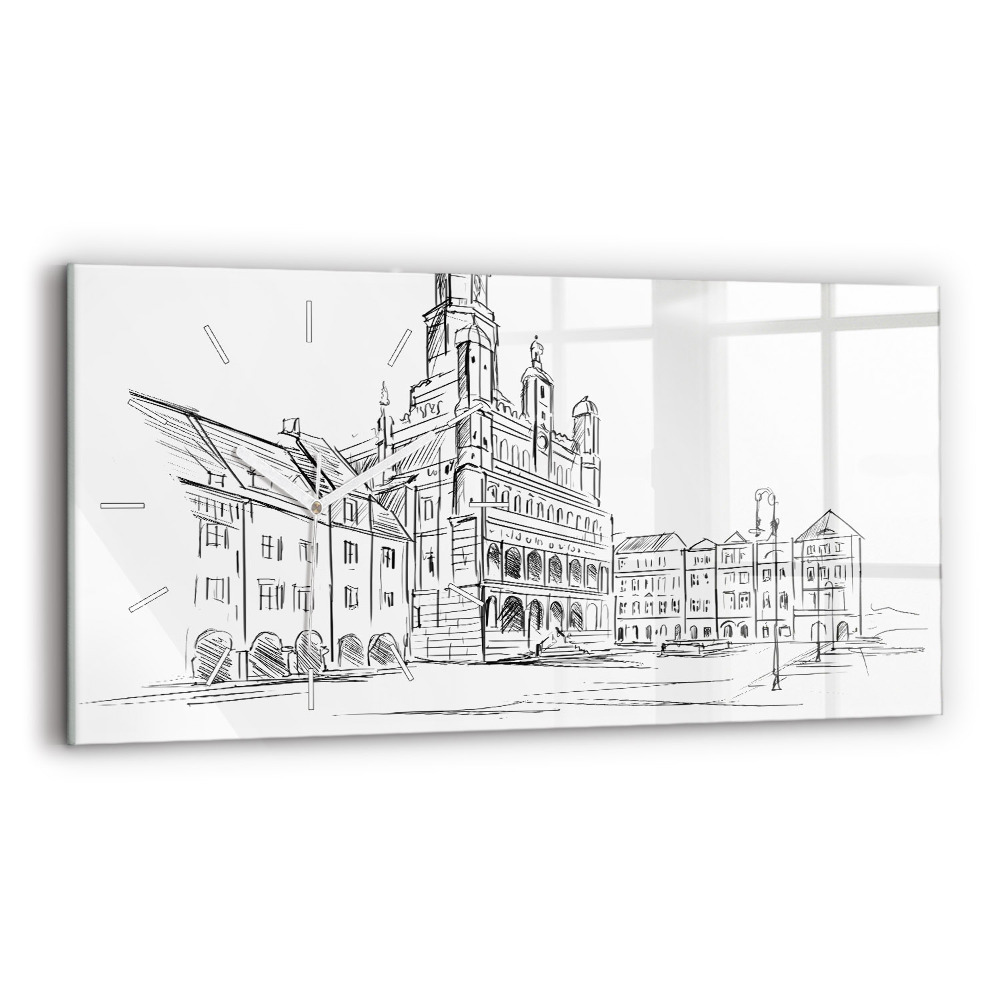 Üvegóra vízszintesen Poznan régi városának vázlata