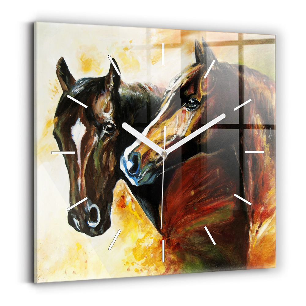 Szögletes fali üvegóra Festett két ló