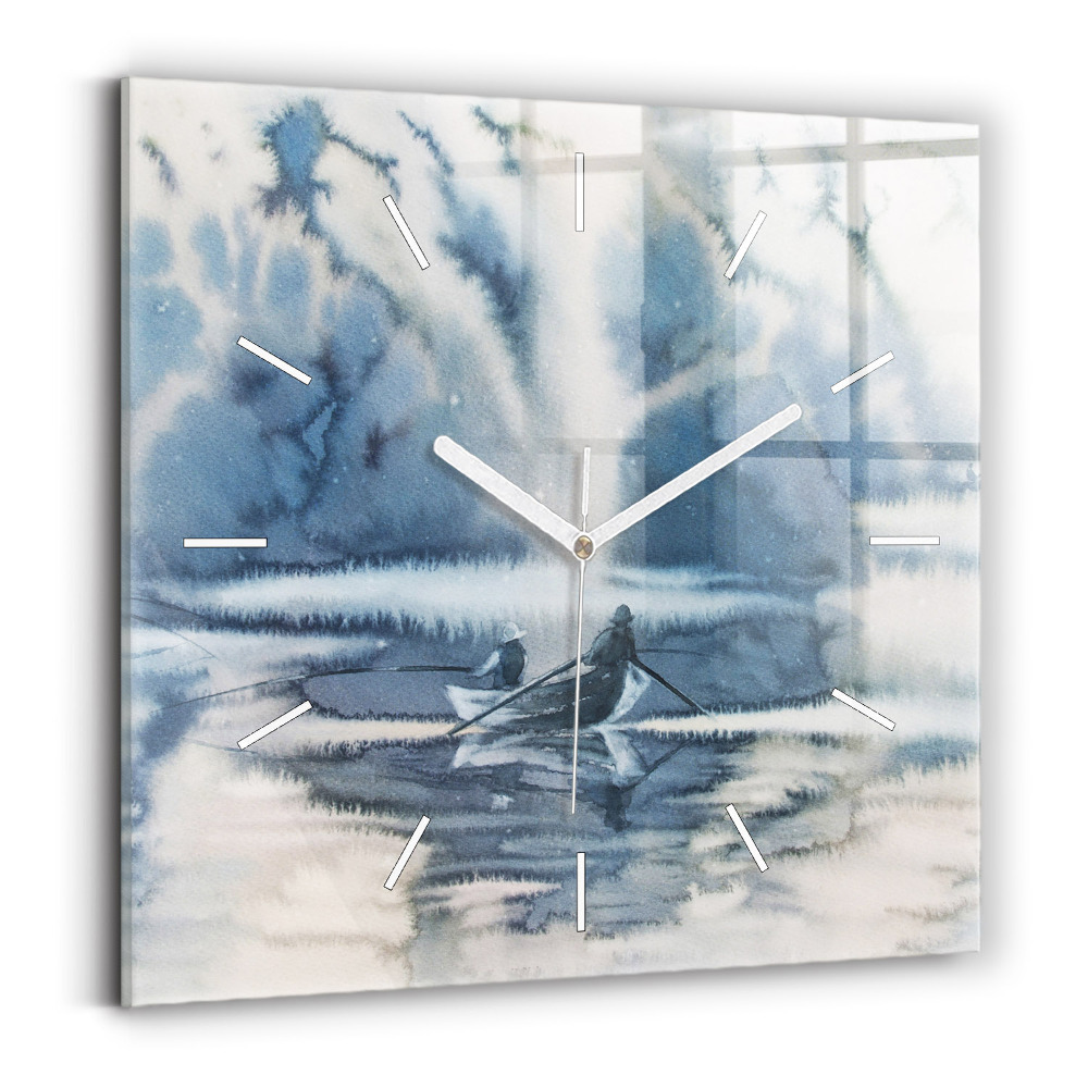 Szögletes üvegóra Téli tó Csónak