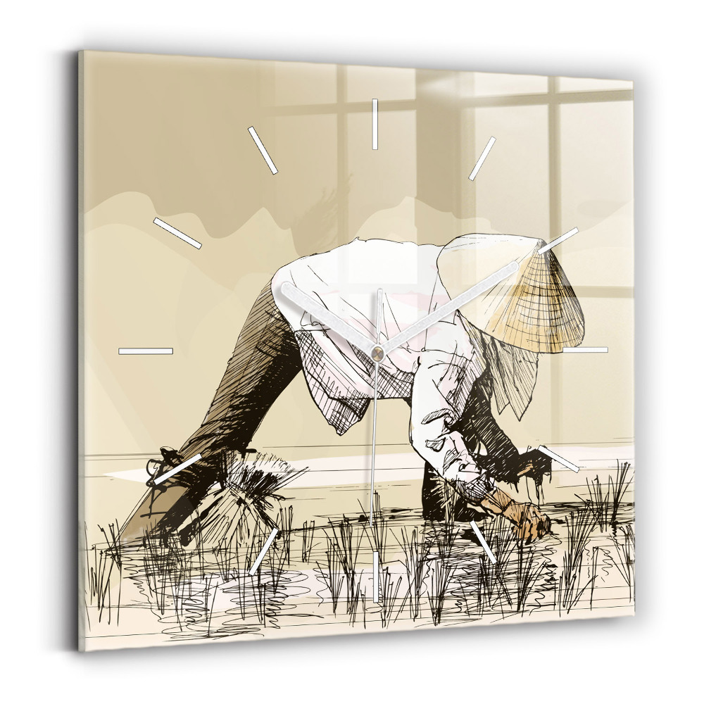 Szögletes üvegóra Rizst szedő nő