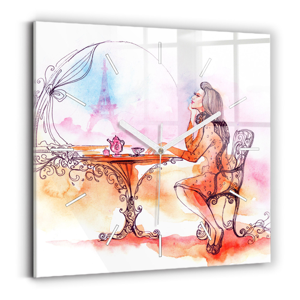 Szögletes üvegóra Nő teát iszik