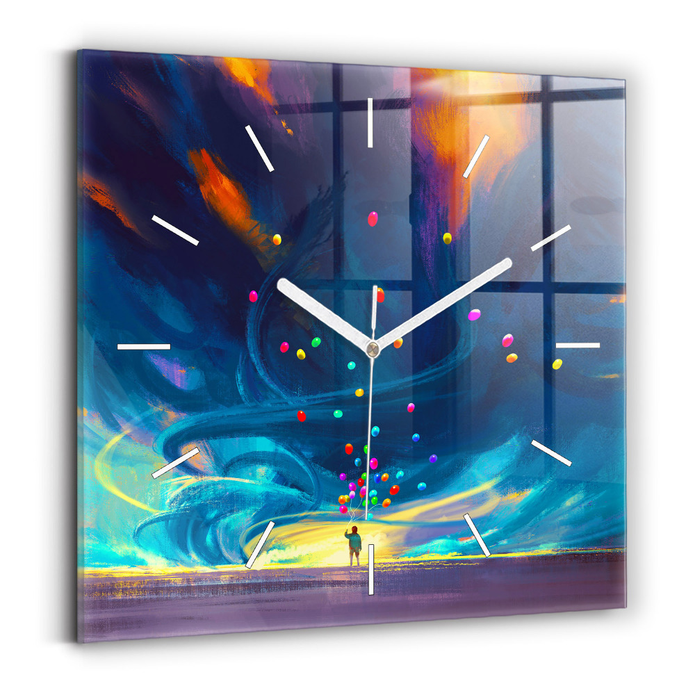 Szögletes fali üvegóra Gyermek és léggömbök