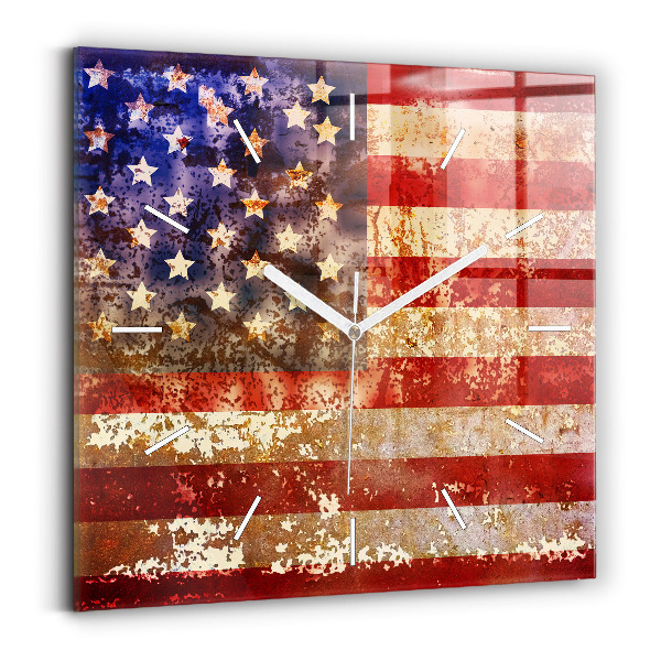 Szögletes fali üvegóra Amerikai zászló vintage stílusban