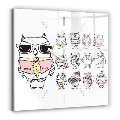 Szögletes fali üvegóra Vintage poszter baglyokkal