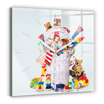 Szögletes üvegóra Fonott kosár játékokkal