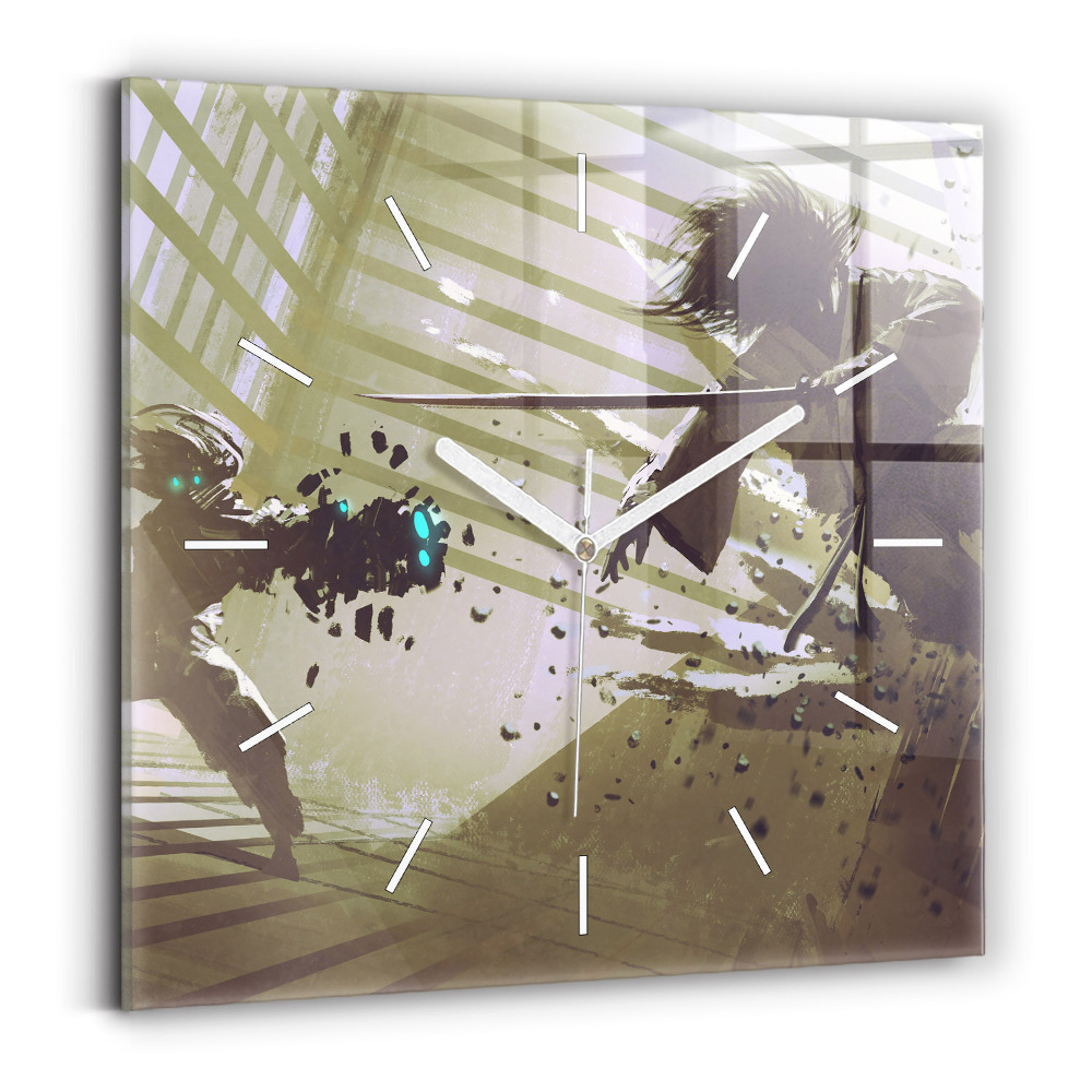 Szögletes fali üvegóra Harc robot és szamuráj között