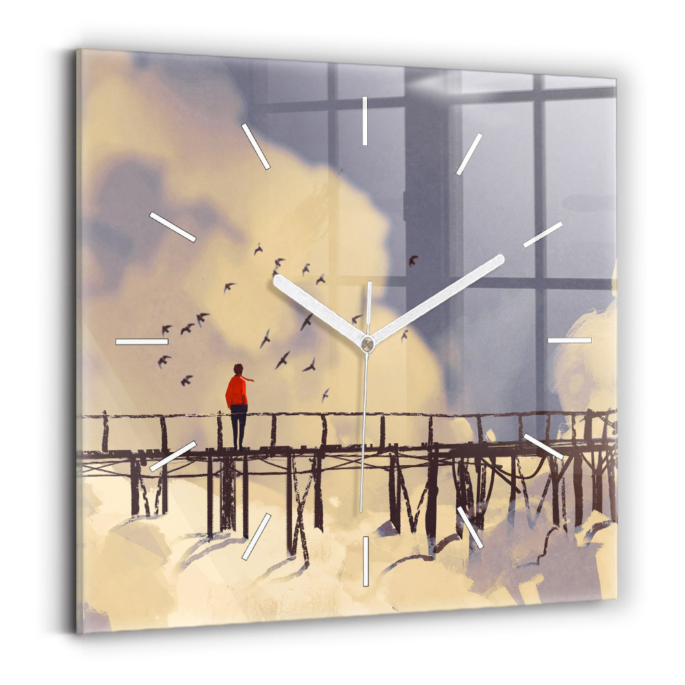 Szögletes fali üvegóra Ember egy régi hídon