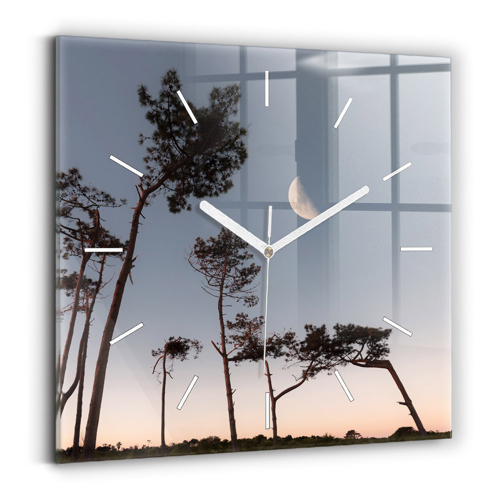 Szögletes üvegóra Félhold és fák