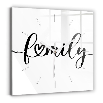 Szögletes üvegóra Családi felirat és szív