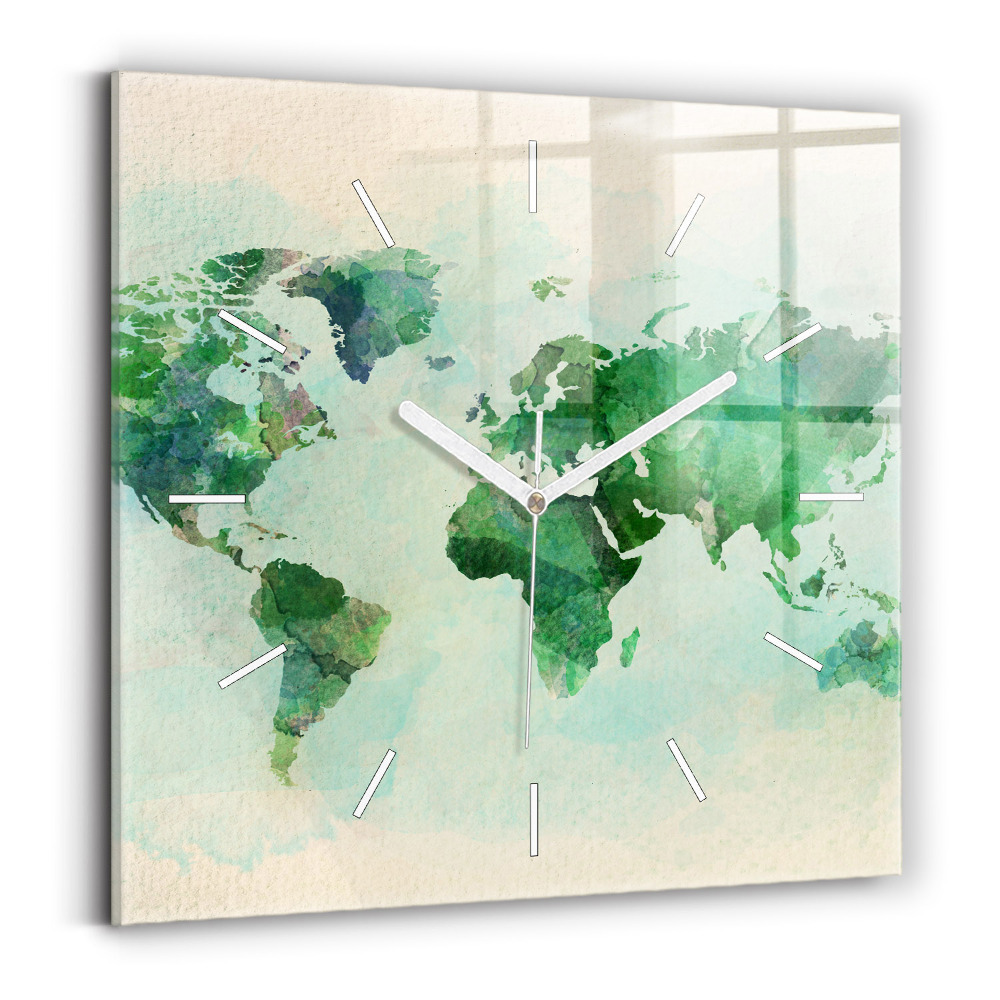 Szögletes fali üvegóra Akvarell világtérkép